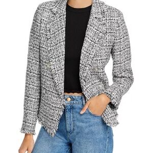AQUA NWT Double Breasted Grey and White Tweed Blazer